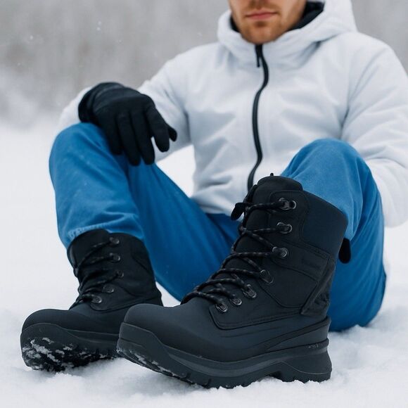 The North Face Boots Mens 13 Black Leather Chilkat V 400 Insulated WP Snow Gorp - Picture 1 of 12